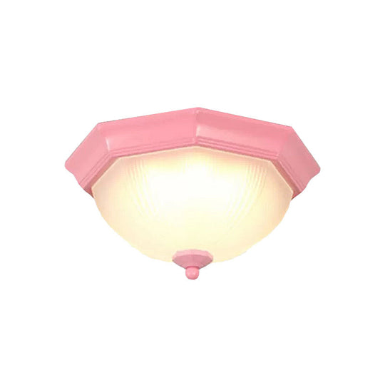 Macaron Style Flush Ceiling Light With Ridge Glass Dome Shape - Ideal For Balcony Pink / 12.5