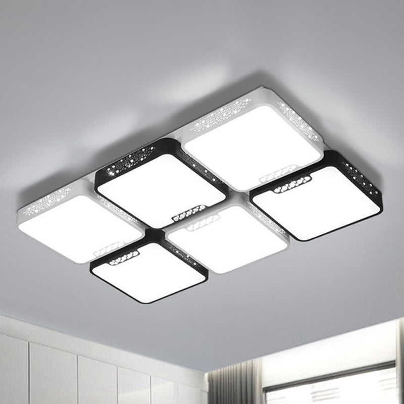 Modern Black And White Ceiling Light Fixture With Acrylic Shade - Choose Warm Or 3 Color 4/6 Lights