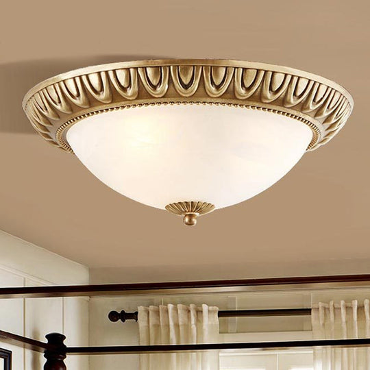 Traditional Frosted Glass Flush Mount Ceiling Light With 4 Brass Lights - Ideal For Living Room