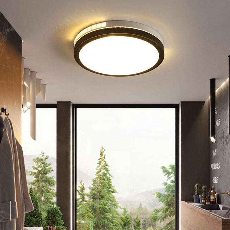 16’/19’ W Led Round Flush Mount Lamp Black Crystal Ceiling Fixture With Warm/White/3 Color Light