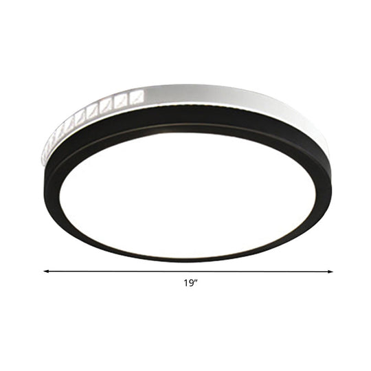 16’/19’ W Led Round Flush Mount Lamp Black Crystal Ceiling Fixture With Warm/White/3 Color Light