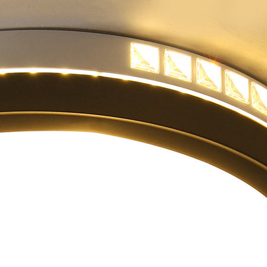 16’/19’ W Led Round Flush Mount Lamp Black Crystal Ceiling Fixture With Warm/White/3 Color Light