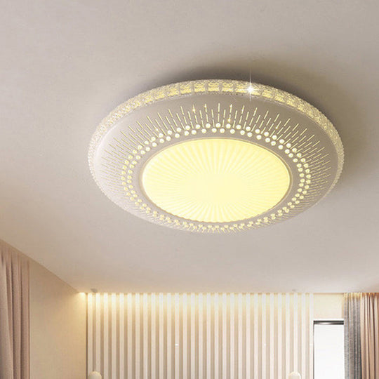 White Round Led Bedroom Flush Light In 21’/25’ With Simple Acrylic Design And 3 Color Options