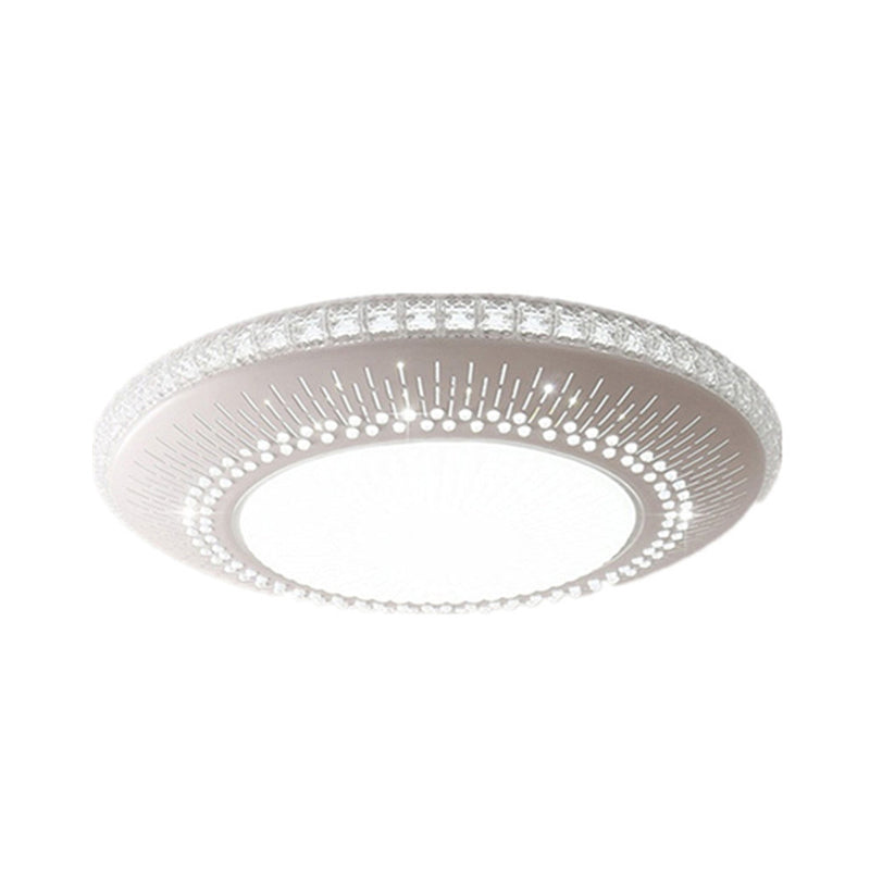 White Round Led Bedroom Flush Light In 21’/25’ With Simple Acrylic Design And 3 Color Options