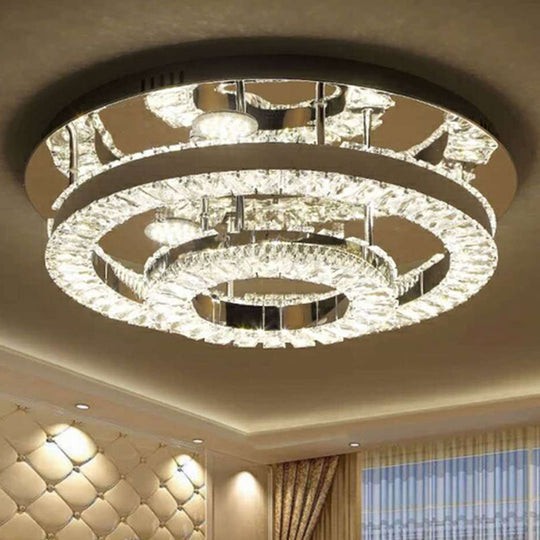 Modern Chrome Crystal Flush Mount Led Ring Light Fixture For Bedroom - 21.5/31.5 Wide / 21.5