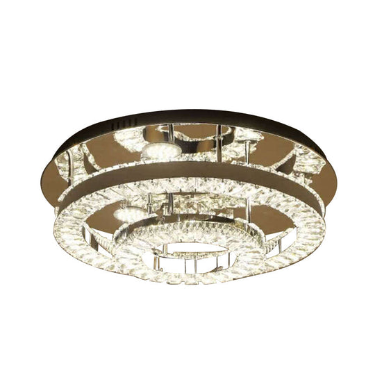 Modern Chrome Crystal Flush Mount Led Ring Light Fixture For Bedroom - 21.5/31.5 Wide