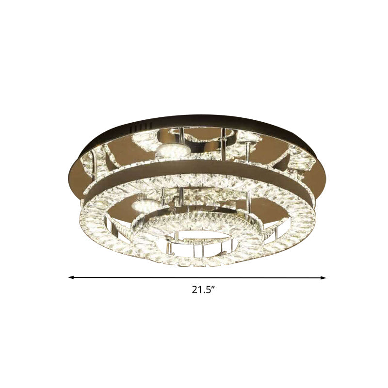 Modern Chrome Crystal Flush Mount Led Ring Light Fixture For Bedroom - 21.5/31.5 Wide