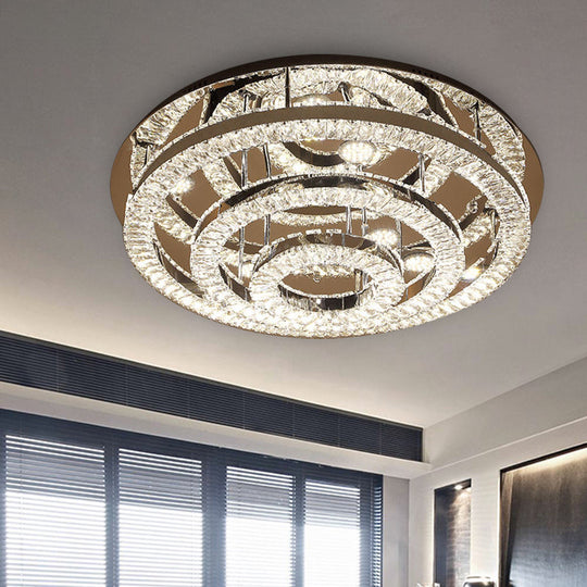 Modern Chrome Crystal Flush Mount Led Ring Light Fixture For Bedroom - 21.5/31.5 Wide