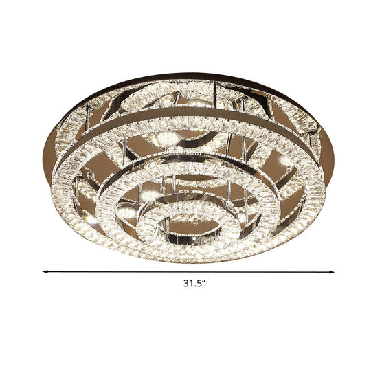 Modern Chrome Crystal Flush Mount Led Ring Light Fixture For Bedroom - 21.5’/31.5’ Wide
