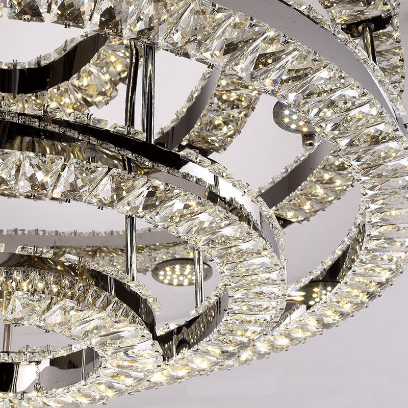 Modern Chrome Crystal Flush Mount Led Ring Light Fixture For Bedroom - 21.5’/31.5’ Wide