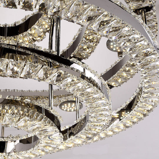 Modern Chrome Crystal Flush Mount Led Ring Light Fixture For Bedroom - 21.5/31.5 Wide