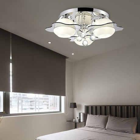 Modern Crystal Ball Flower Ceiling Light Gray Flush Mounted With 3/5/7 Heads In Warm/White