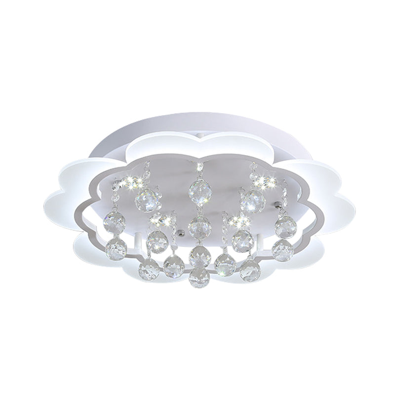 Modern Crystal Ball Flush Mount Light - White Flower Design 22/25.5/31.5 Wide Led Ceiling With