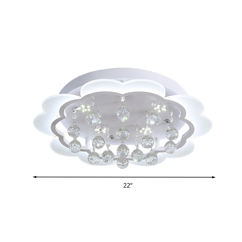 Modern Crystal Ball Flush Mount Light - White Flower Design 22/25.5/31.5 Wide Led Ceiling With
