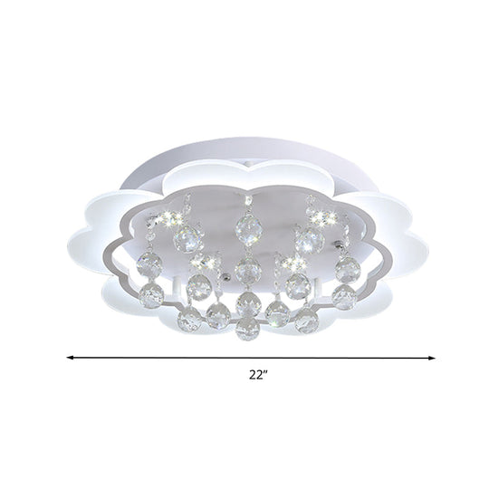 Modern Crystal Ball Flush Mount Light - White Flower Design 22/25.5/31.5 Wide Led Ceiling With