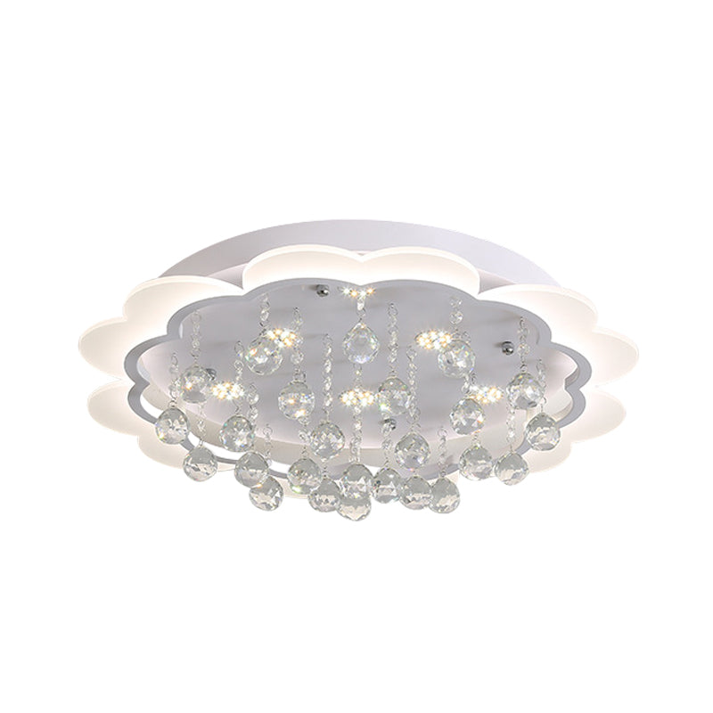 Modern Crystal Ball Flush Mount Light - White Flower Design 22’/25.5’/31.5’ Wide Led Ceiling