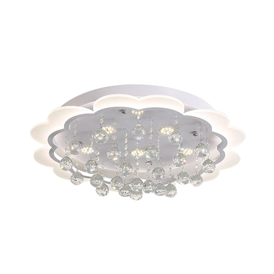 Modern Crystal Ball Flush Mount Light - White Flower Design 22’/25.5’/31.5’ Wide Led Ceiling