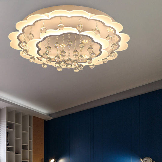 Modern Crystal Ball Flush Mount Light - White Flower Design 22/25.5/31.5 Wide Led Ceiling With