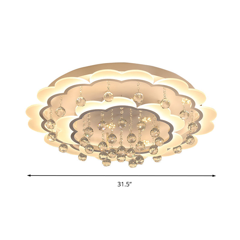 Modern Crystal Ball Flush Mount Light - White Flower Design 22/25.5/31.5 Wide Led Ceiling With