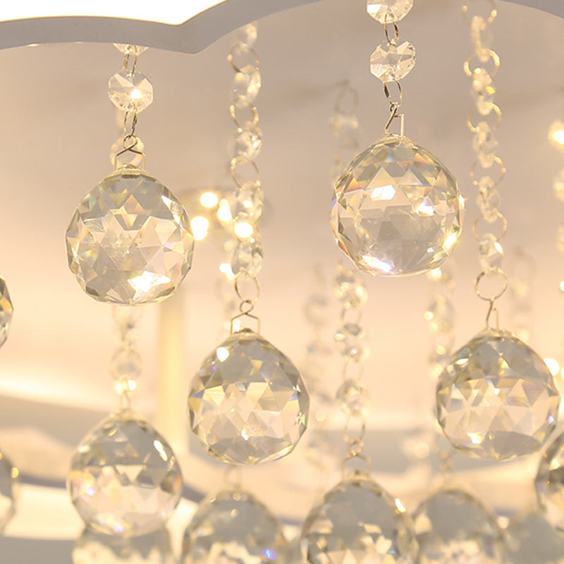 Modern Crystal Ball Flush Mount Light - White Flower Design 22’/25.5’/31.5’ Wide Led Ceiling