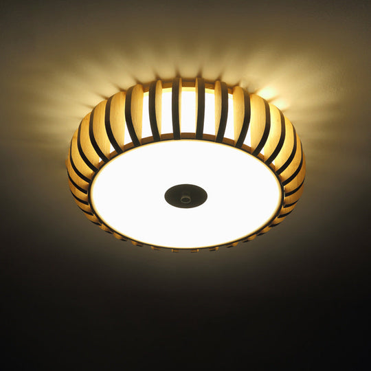 Bamboo Donut Flush Mount 3 - Bulb Ceiling Chandelier - 17’/21’ Wide Traditional Wood Design / 21’