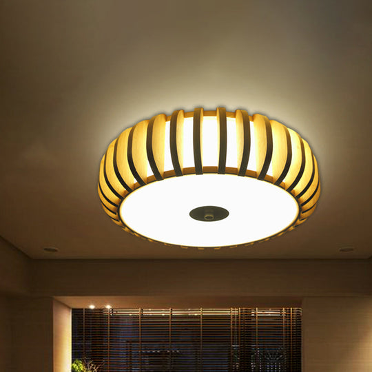 Bamboo Donut Flush Mount 3 - Bulb Ceiling Chandelier - 17’/21’ Wide Traditional Wood Design