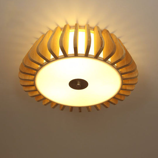 Modern Bamboo Flush Light Fixture - Tapered Design Wood Ceiling Mounted 19.5’/23.5’ Wide 1 Bulb