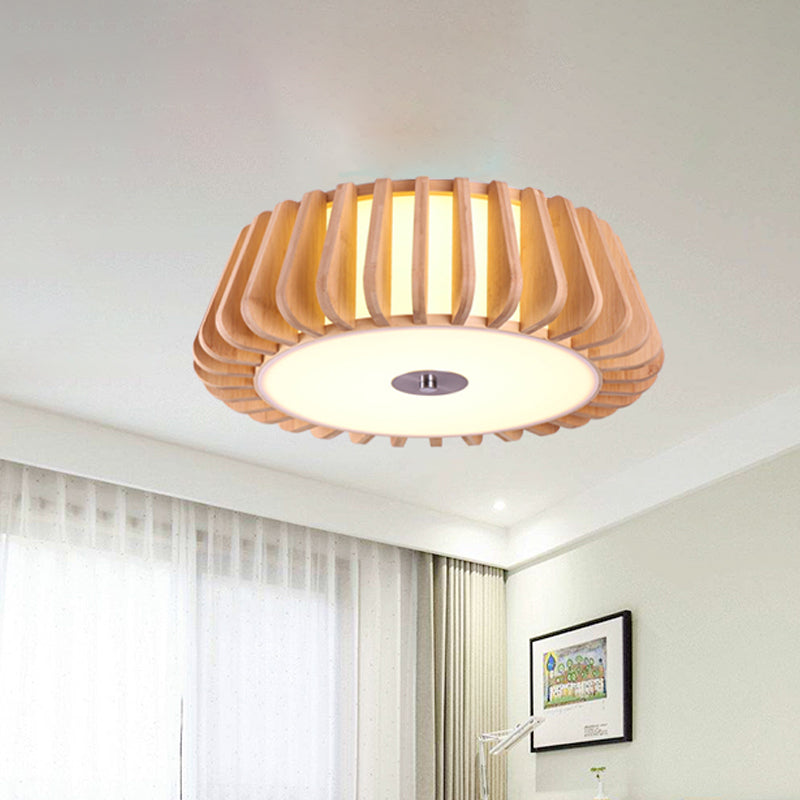 Modern Bamboo Flush Light Fixture - Tapered Design Wood Ceiling Mounted 19.5’/23.5’ Wide 1 Bulb