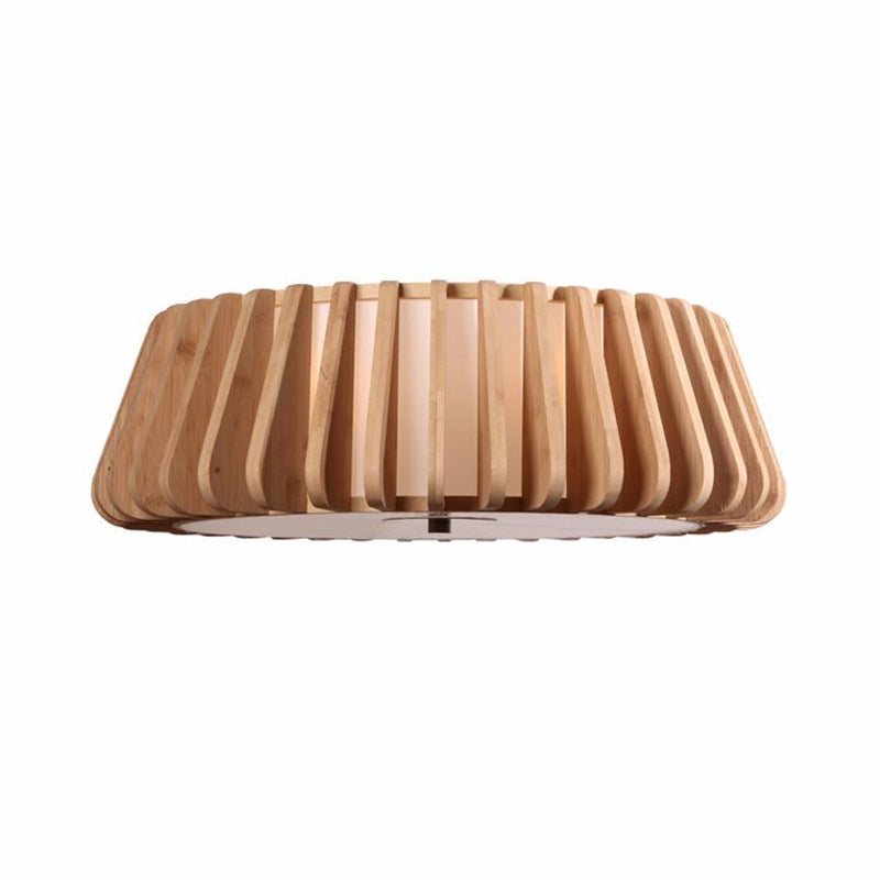 Modern Bamboo Flush Light Fixture - Tapered Design Wood Ceiling Mounted 19.5’/23.5’ Wide 1 Bulb