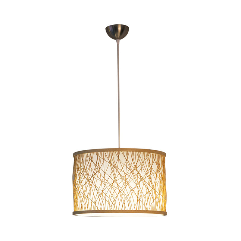 Modern Bamboo Pendant Lighting With Cylindrical Design - Wood Fixture 1 Bulb Hanging Light