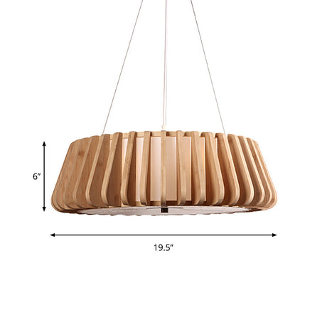 Wide Tapered Suspension Lighting - Traditional Wood 1-Bulb Nickel Hanging Ceiling Light 19.5’/23.5