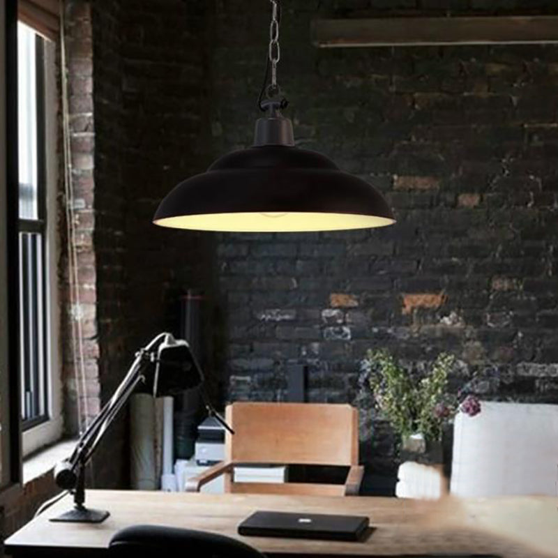 Vintage Style Metallic Hanging Lamp With Chain - Black/Green Bowl Indoor Pendant Light Black