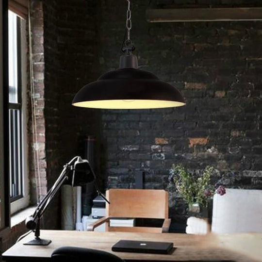 Vintage Style Metallic Hanging Lamp With Chain - Black/Green Bowl Indoor Pendant Light Black