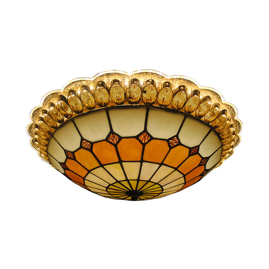 Vintage Stained Glass Round Flushmount Light With 1 Bulb - 16 Or 19.5 Width Amber /