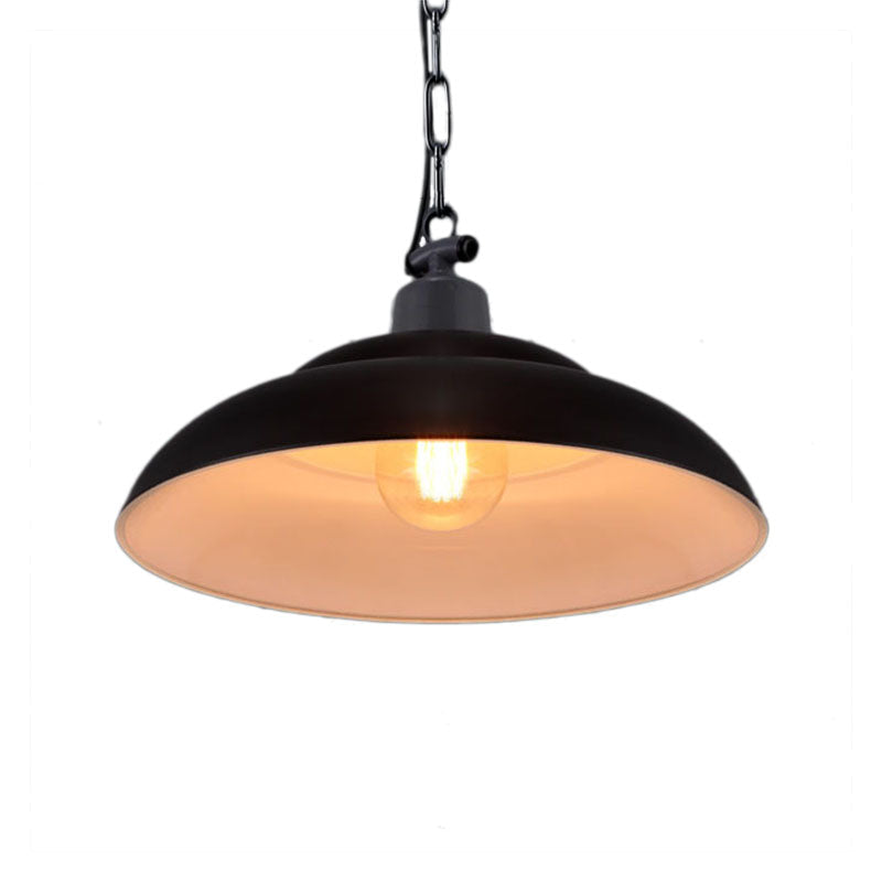 Vintage Style Metallic Hanging Lamp With Chain - Black/Green Bowl Indoor Pendant Light