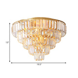 Vintage Crystal Block Flush Mount Lamp - 16/19.5 Dia 5/6 Heads Gold Finish