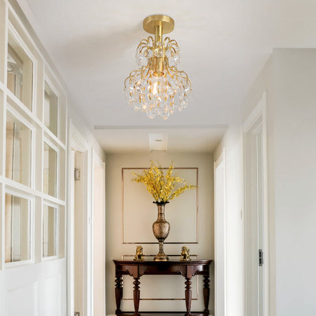 Contemporary Semi Flush Ceiling Light - Brass Finish Geometric Design With Metal And Crystal Accents
