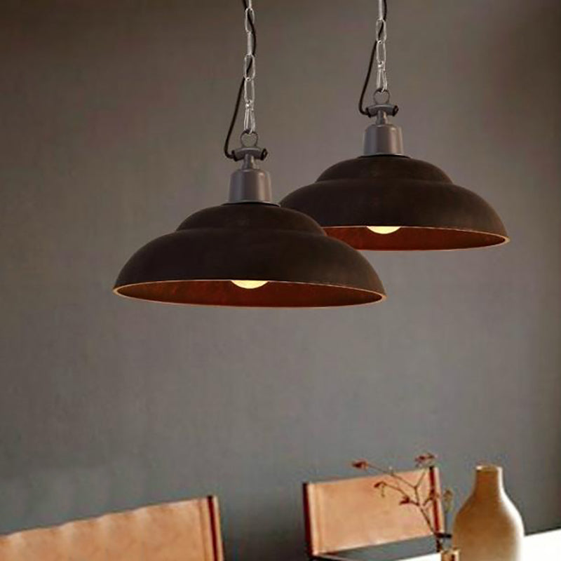 Vintage Style Metallic Hanging Lamp With Chain - Black/Green Bowl Indoor Pendant Light Rust