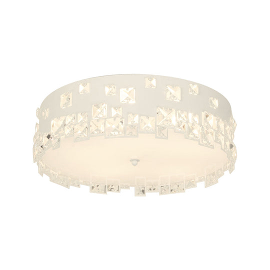 Modern Crystal Flushmount Lighting - White 3-Bulb Ceiling Fixture