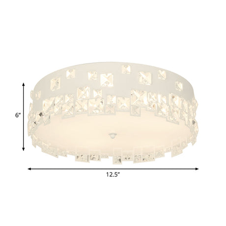 Modern Crystal Flushmount Lighting - White 3-Bulb Ceiling Fixture