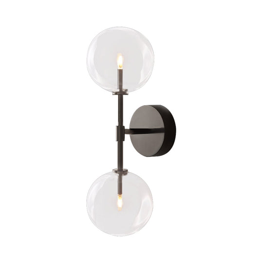 Vintage Metallic Wall Light Sconce - Black/Brass Finish 2 Bulbs Clear/Smoke Grey Glass Shade