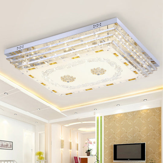 Contemporary Crystal Rod Ceiling Light In White Rectangle Design - Led Fixture With Multi-Color