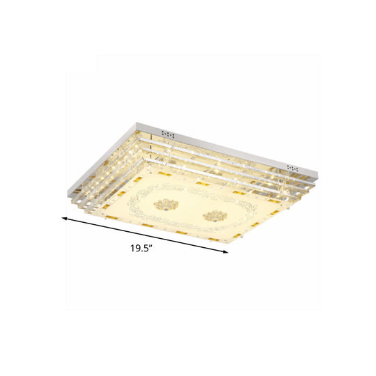 Contemporary Crystal Rod Ceiling Light In White Rectangle Design - Led Fixture With Multi-Color