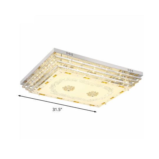 Contemporary Crystal Rod Ceiling Light In White Rectangle Design - Led Fixture With Multi-Color