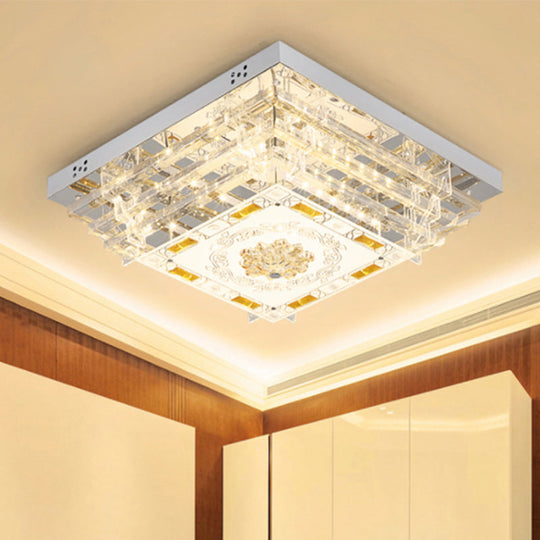 Contemporary Crystal Rod Ceiling Light In White Rectangle Design - Led Fixture With Multi-Color