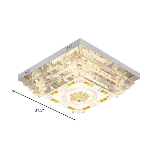 Contemporary Crystal Rod Ceiling Light In White Rectangle Design - Led Fixture With Multi-Color