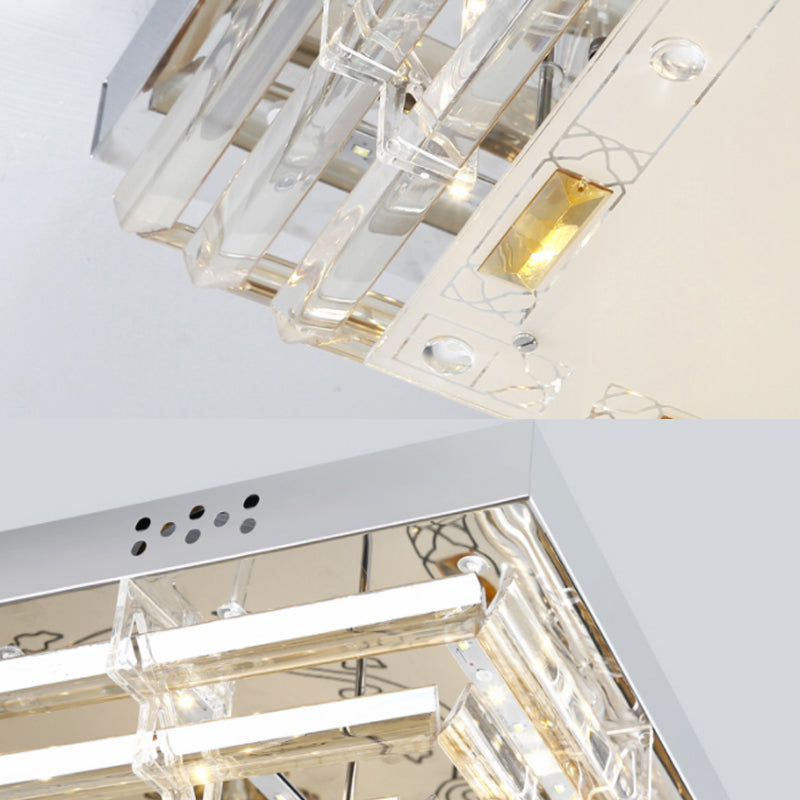 Contemporary Crystal Rod Ceiling Light In White Rectangle Design - Led Fixture With Multi-Color