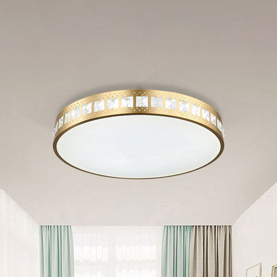 Simple K9 Crystal Gold Drum Ceiling Light - Led Flush Mount Fixture (16’/19.5’/23.5’) 3 Color
