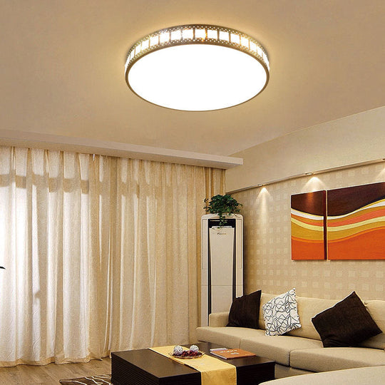 Simple K9 Crystal Gold Drum Ceiling Light - Led Flush Mount Fixture (16’/19.5’/23.5’) 3 Color