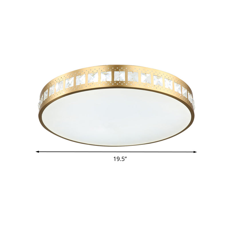 Simple K9 Crystal Gold Drum Ceiling Light - Led Flush Mount Fixture (16’/19.5’/23.5’) 3 Color